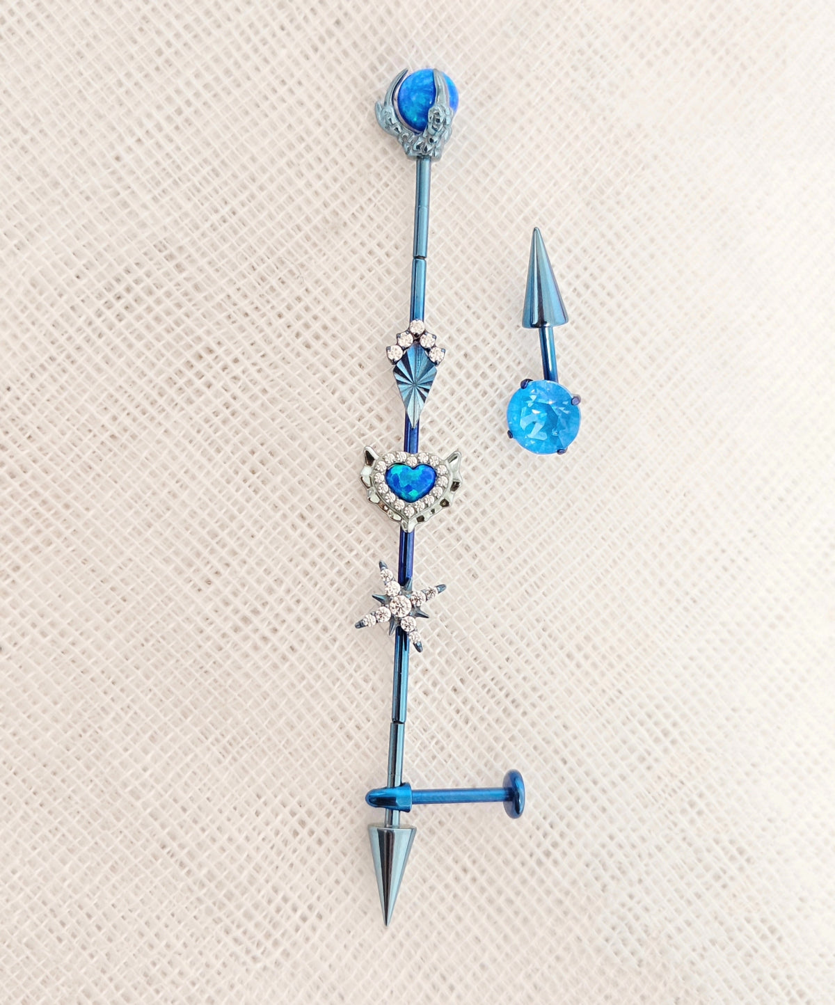 Titanium Ear Bridge Jewelry Set Blue Opal