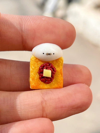 Red Bean Paste Bread Slice Miniature Figurine with Cream Topping