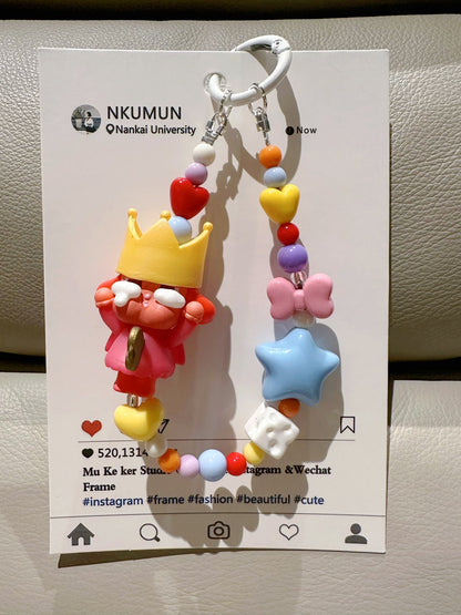 Princess Crown Figurine Phone Bag Keychain with Beads