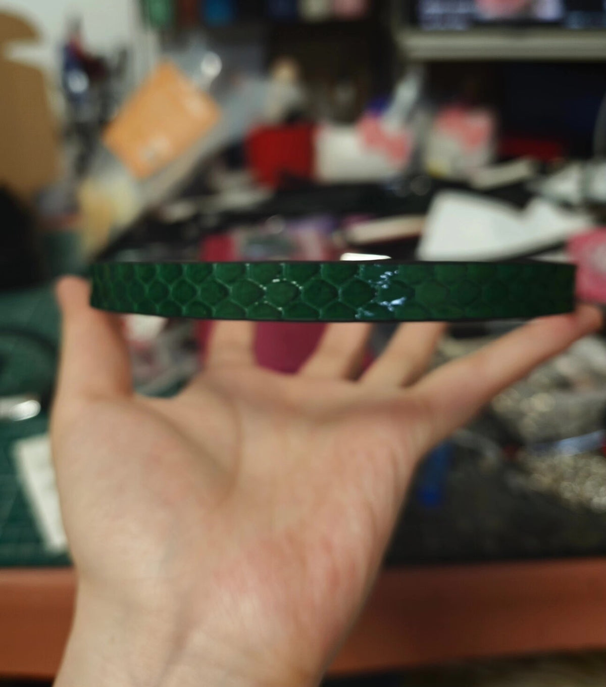 Handmade Leather Choker Green Bamboo Grain