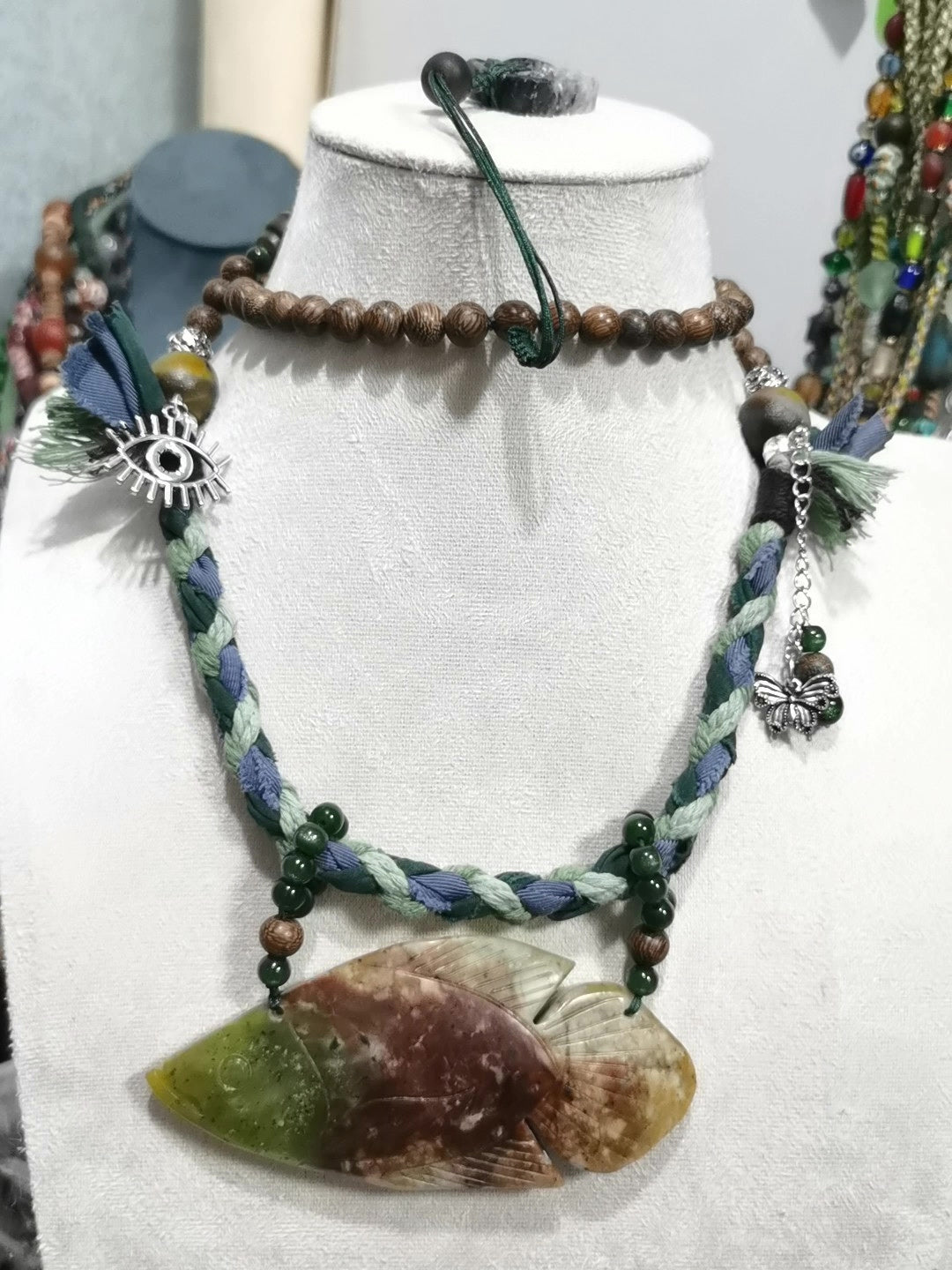 Natural Xiuyan Jade Fish Pendant Necklace