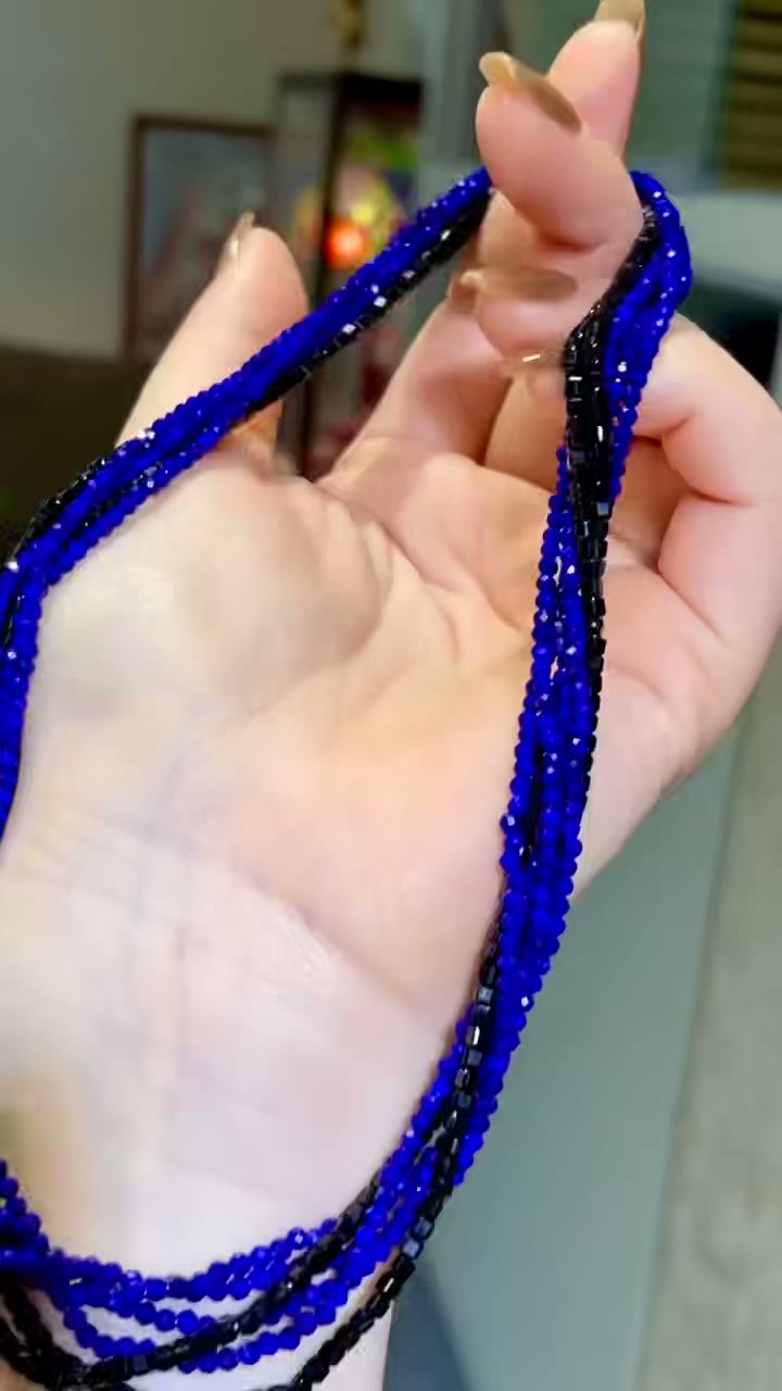 Six-Layer Blue and Black Beaded Necklace