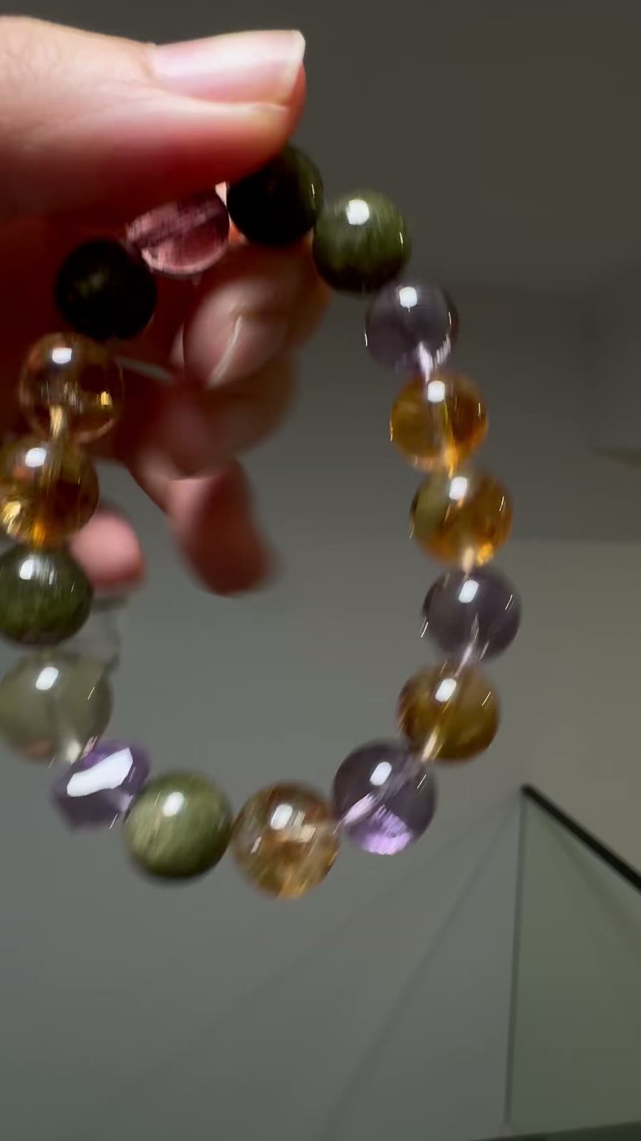 Amethyst Rutilated Quartz Tsavorite Beaded Bracelet