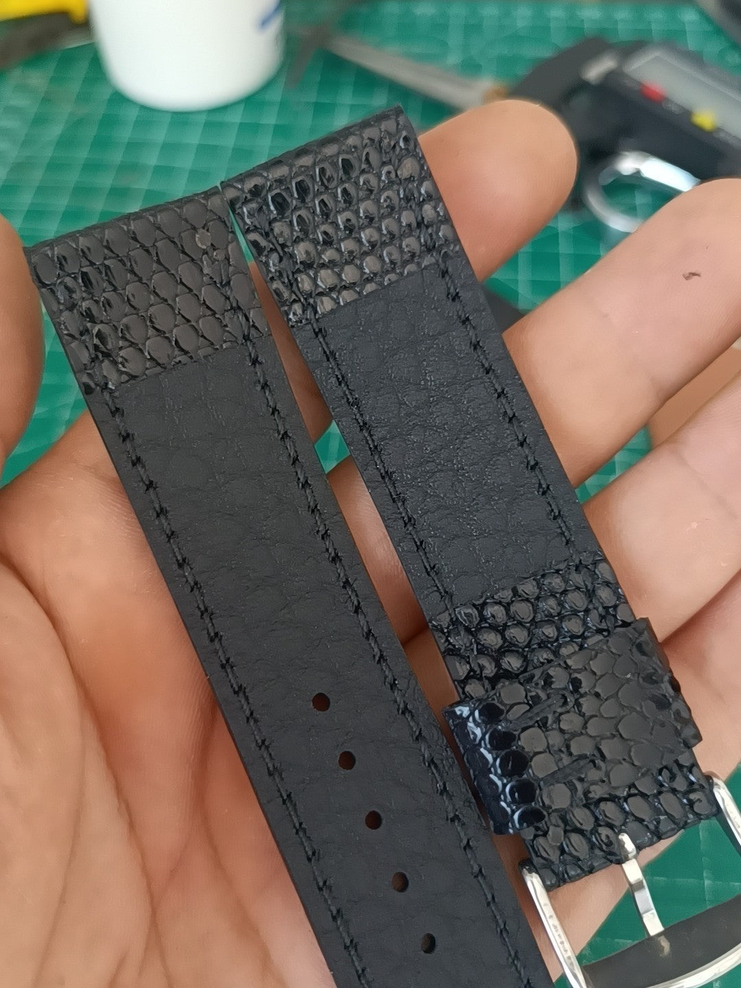 Handmade Black Lizard Leather Watch Strap 22mm