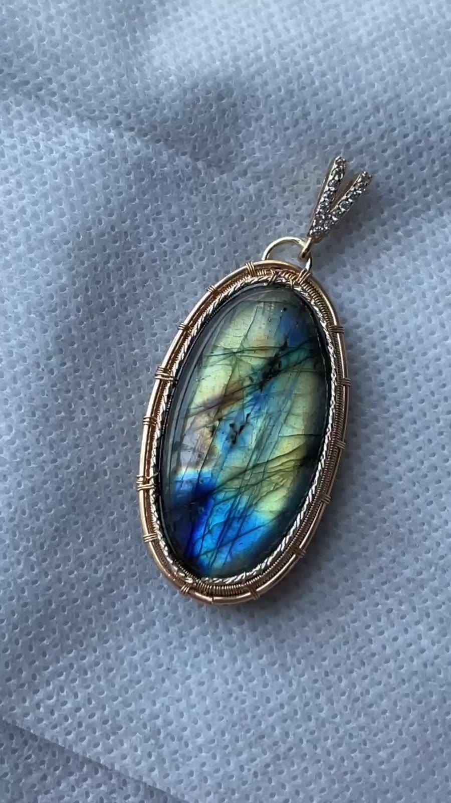 Natural Labradorite Minimalist Wire Wrapped Pendant