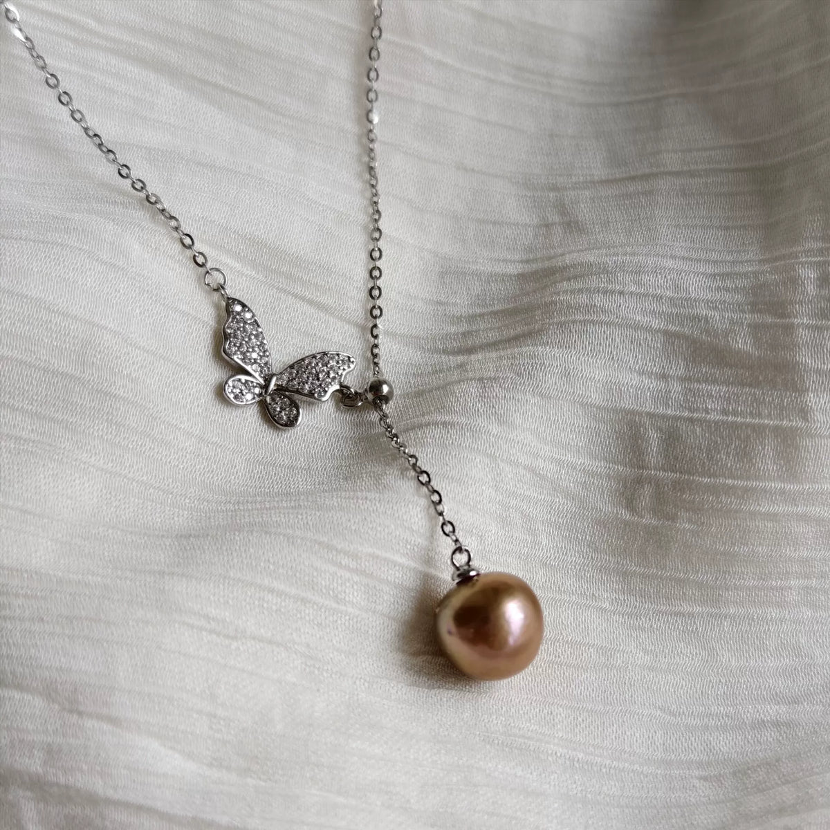 Sterlingsilber Schmetterling-Perle-Lariat-Kette