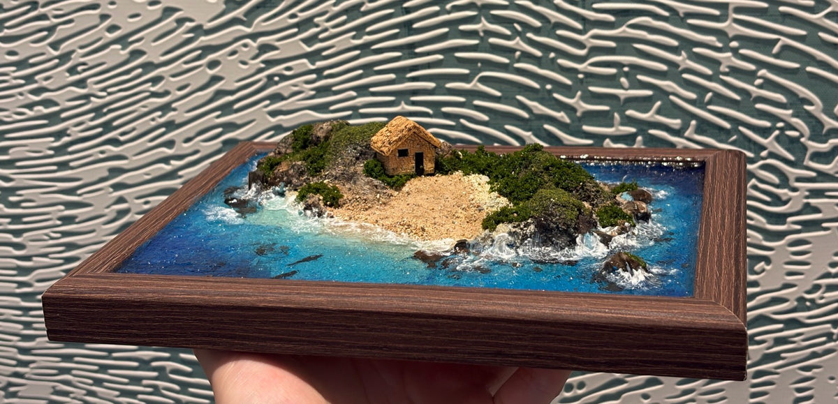 Handcrafted Miniature Island Diorama Wooden Frame