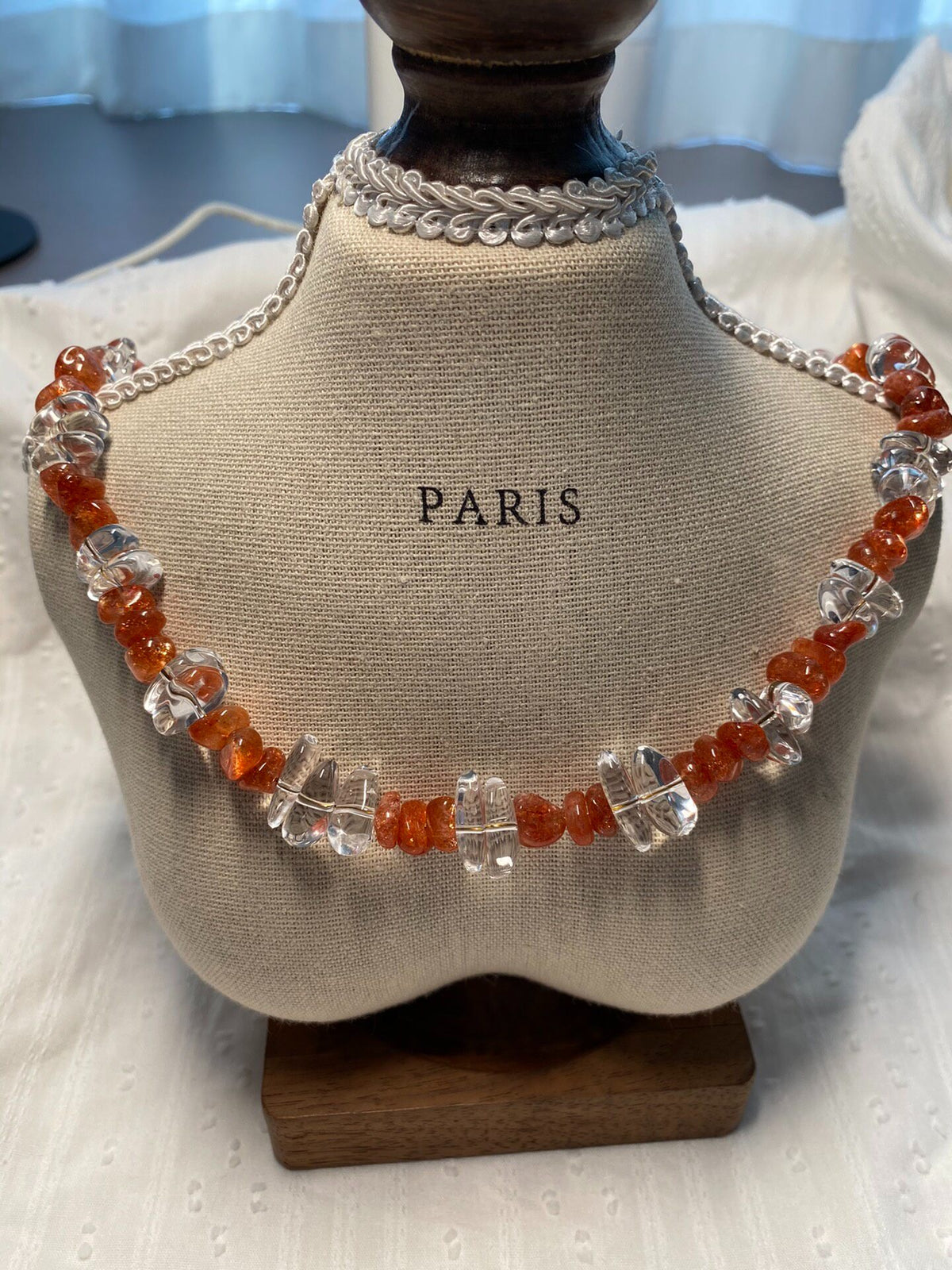 White Crystal Golden Sun Bead Necklace