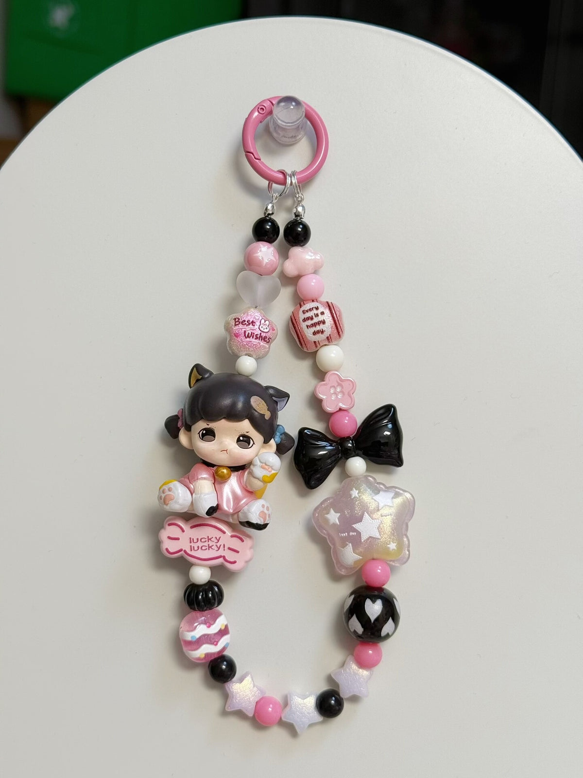 Pink Beaded Charms Phone Strap Bag Keychain