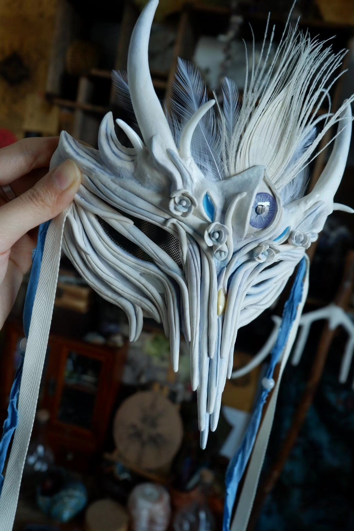 White Dragon Handcrafted Mask Chinese Style Prop