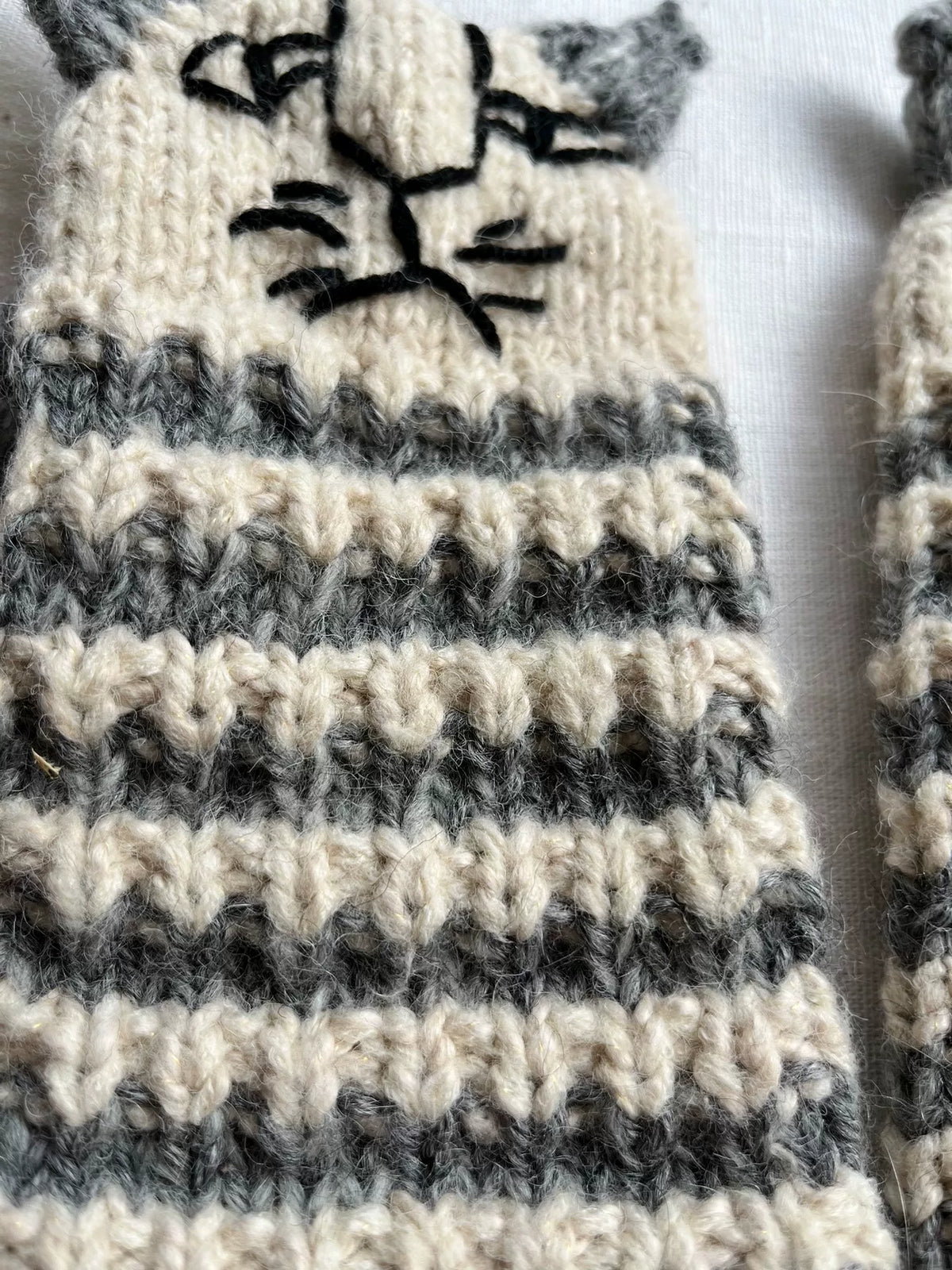 Gants sans doigts chat en laine faits main verts