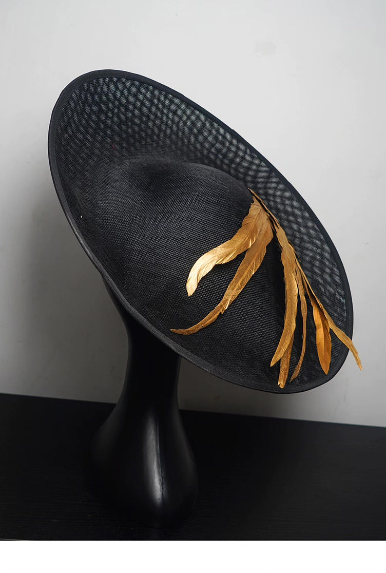 Gold Feather Oversized Circular Hat