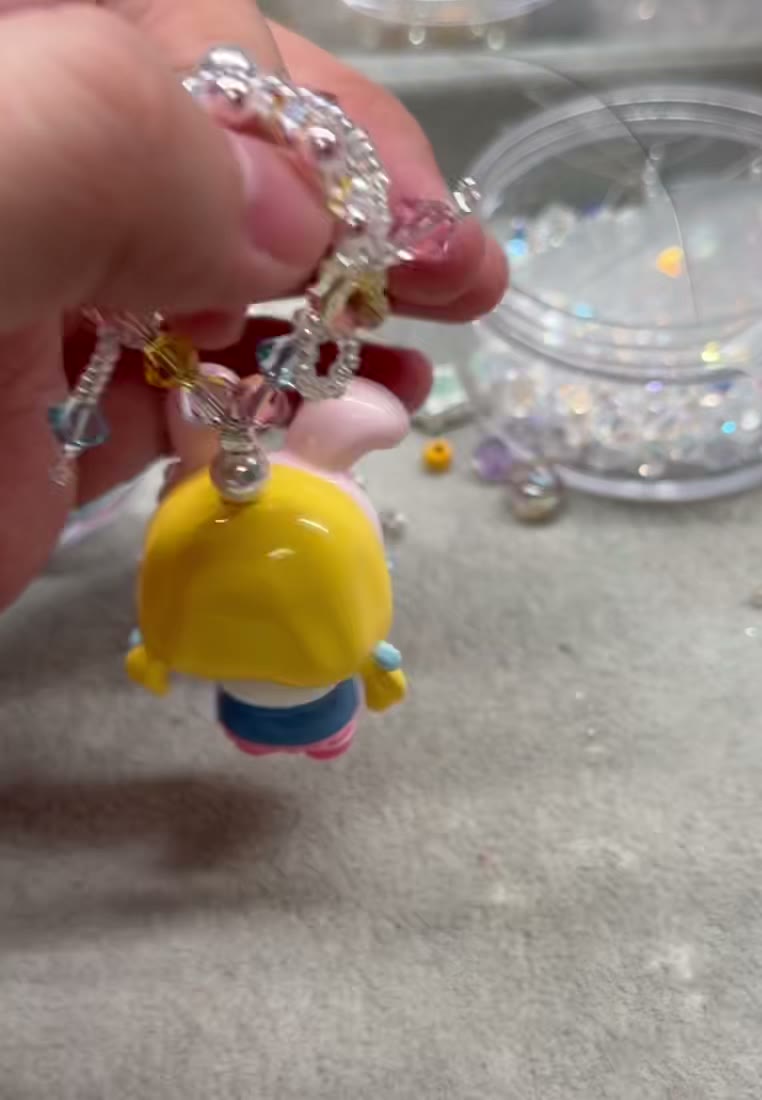 Handmade Beaded Phone Strap with Rabbit Girl Figurine