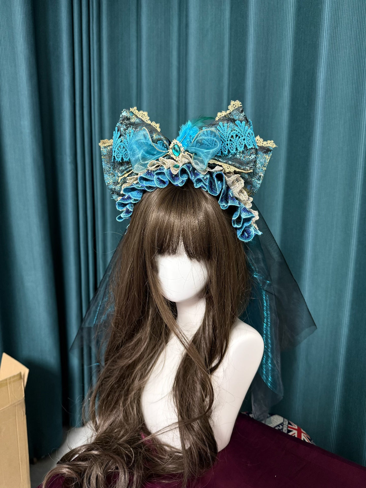 Peacock Feather KC Teal Velvet Headpiece