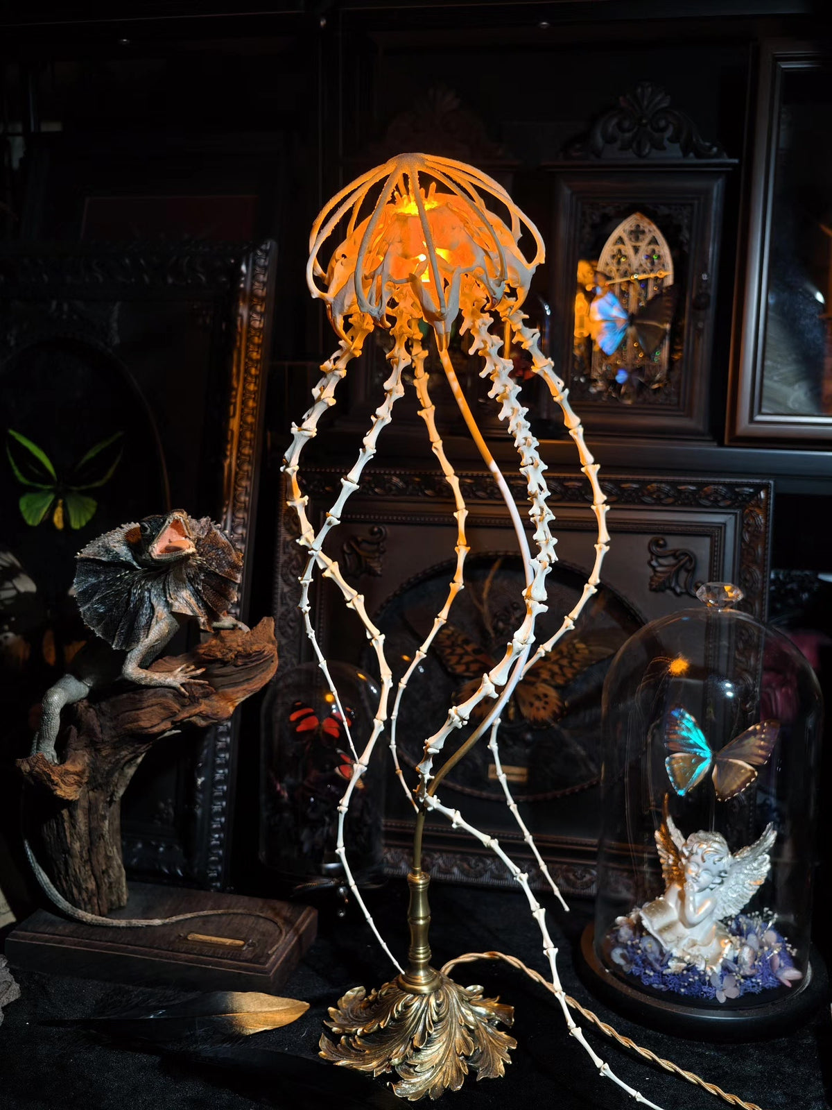 Skeletal Jellyfish Table Lamp Brass Base