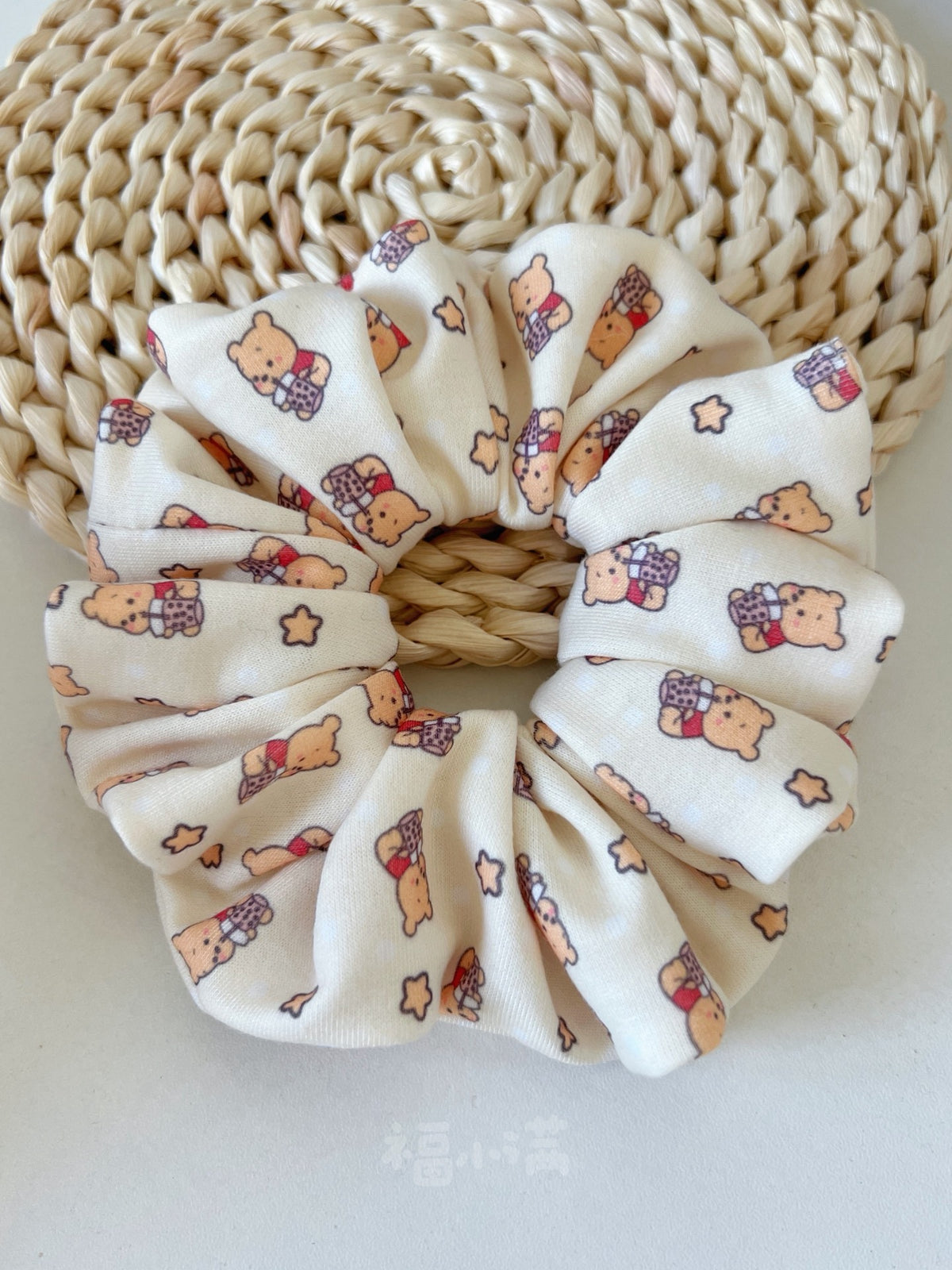 Knitted Bear Print Scrunchie Yellow