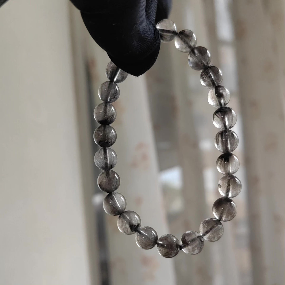 Bracelet de perles de quartz rutilé noir 8mm