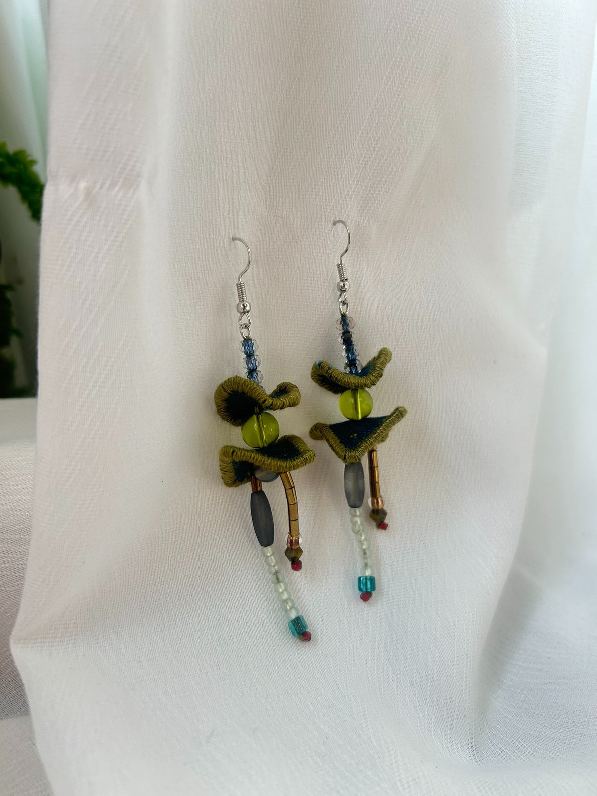 Handmade Fabric Earrings with Beads