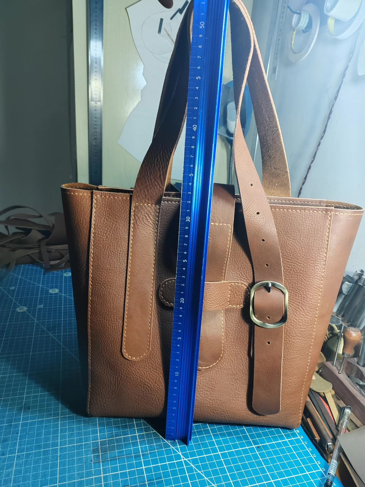 ハンドメイド ブラウン ペブルド レザー トートバッグ