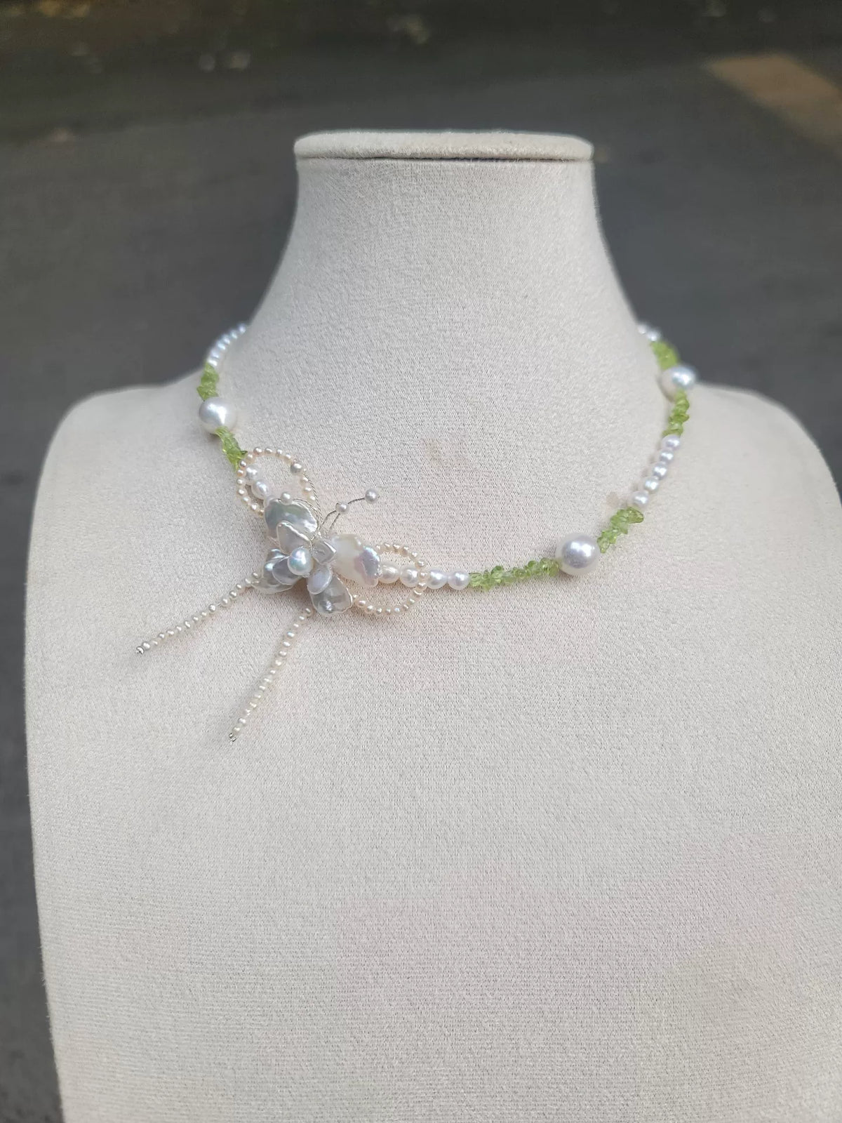 Baroque Pearl Butterfly Necklace with Peridot