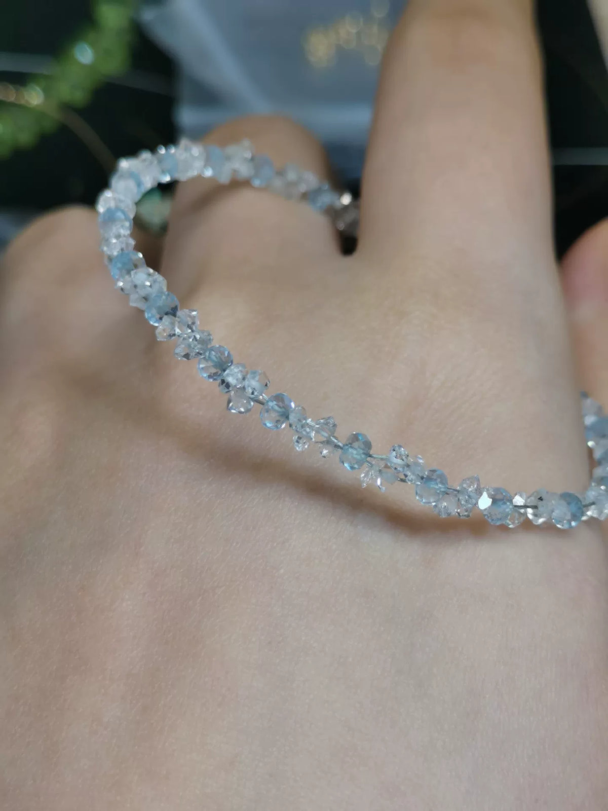 Pulsera de cristal de patolita natural, aguamarina y Herkimer