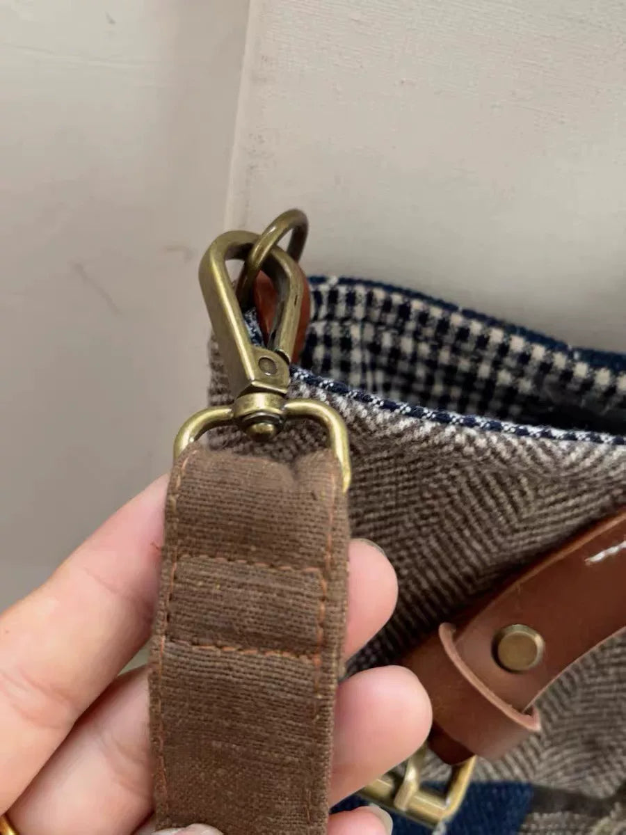 Handgefertigte Patchwork-Tote-Bag mit Ledergriffen