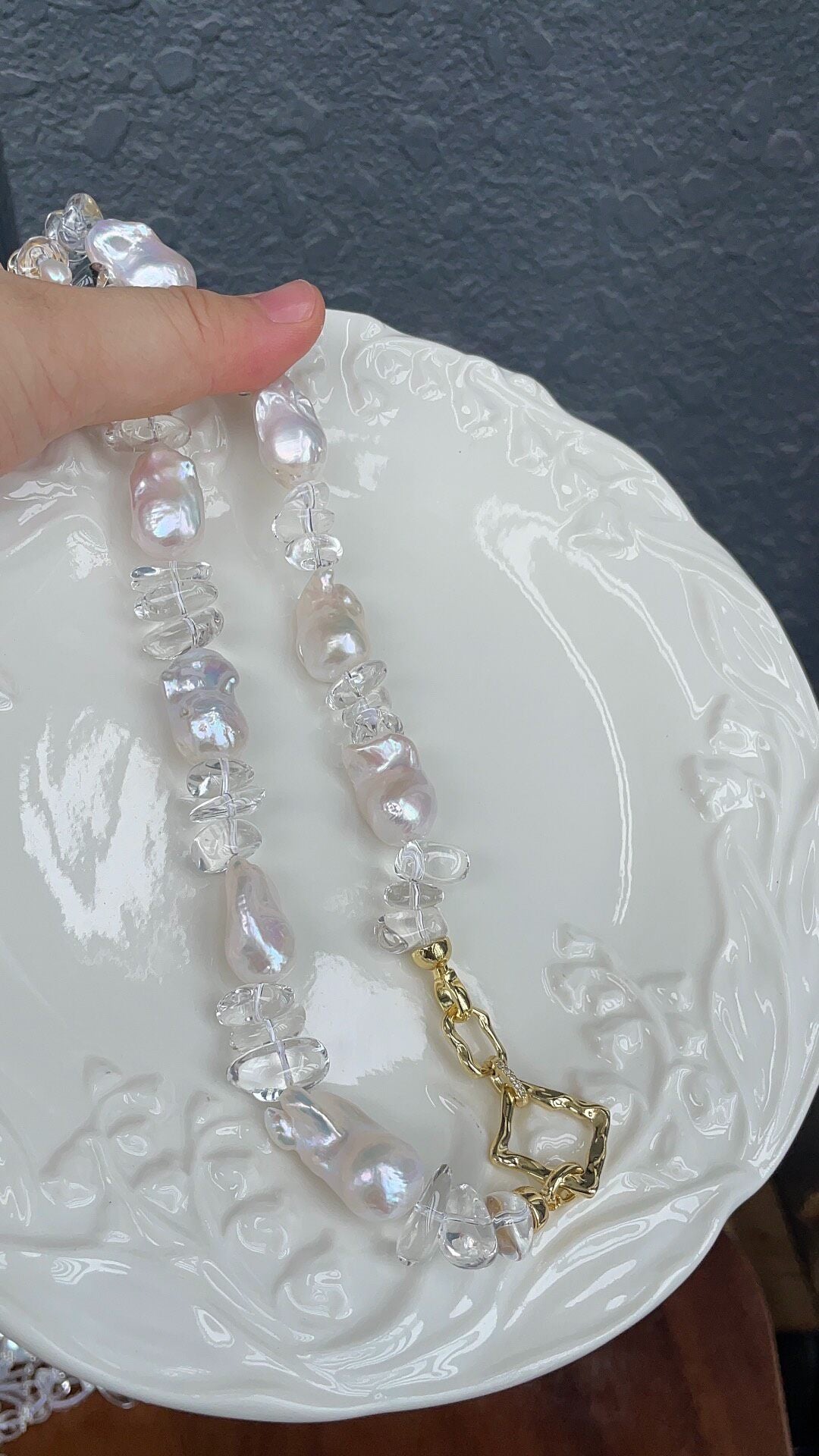 Collana Bracciale Convertibile in Perle Barocche e Cristalli