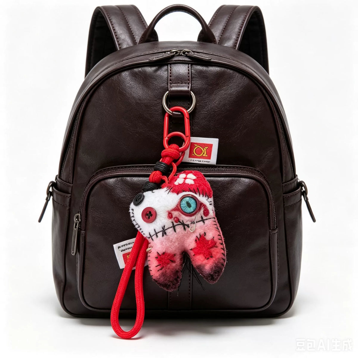 Charm in peluche mostro dente in feltro usurato
