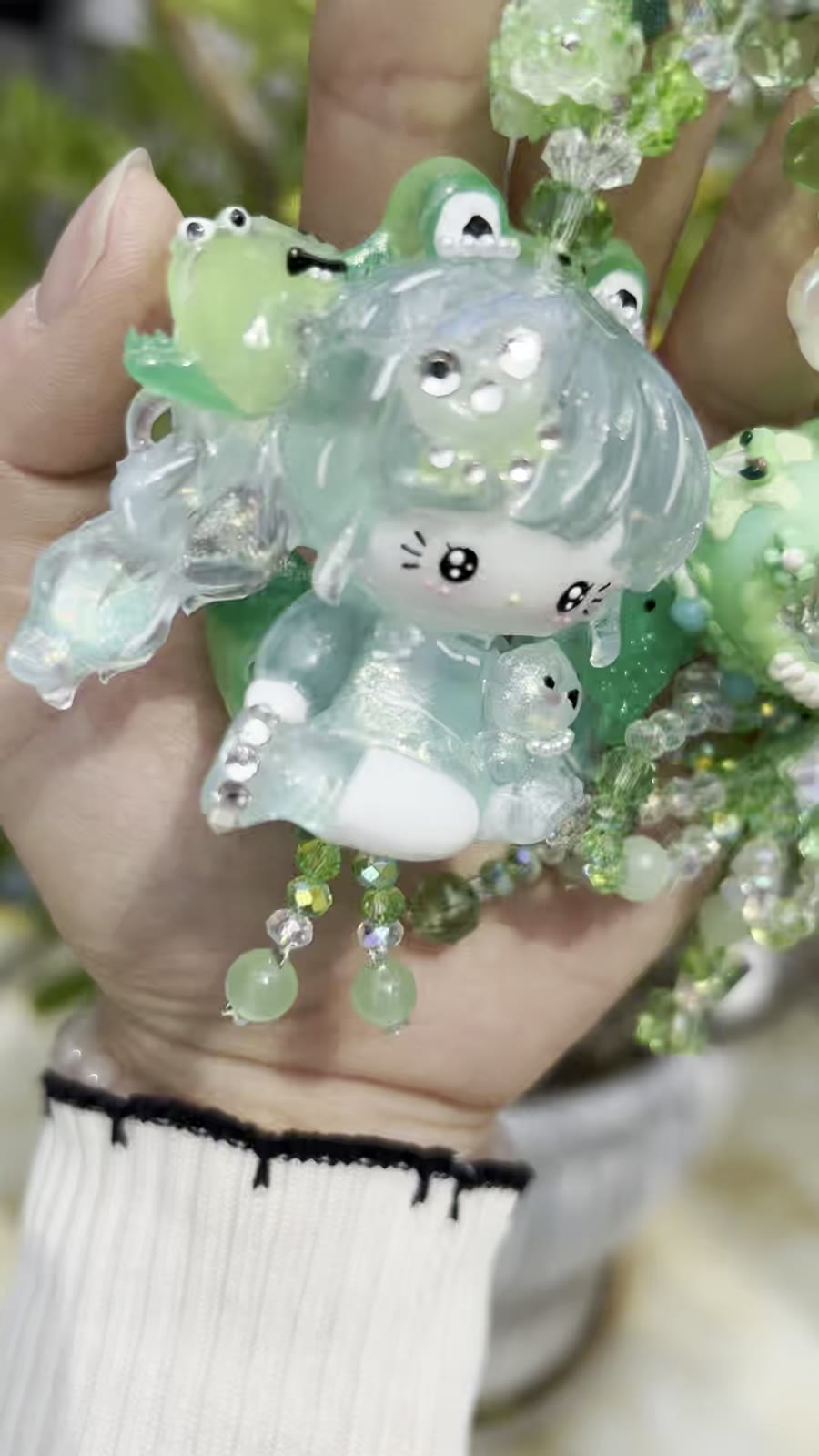Charm de Bolsa de Contas Kitty Verde