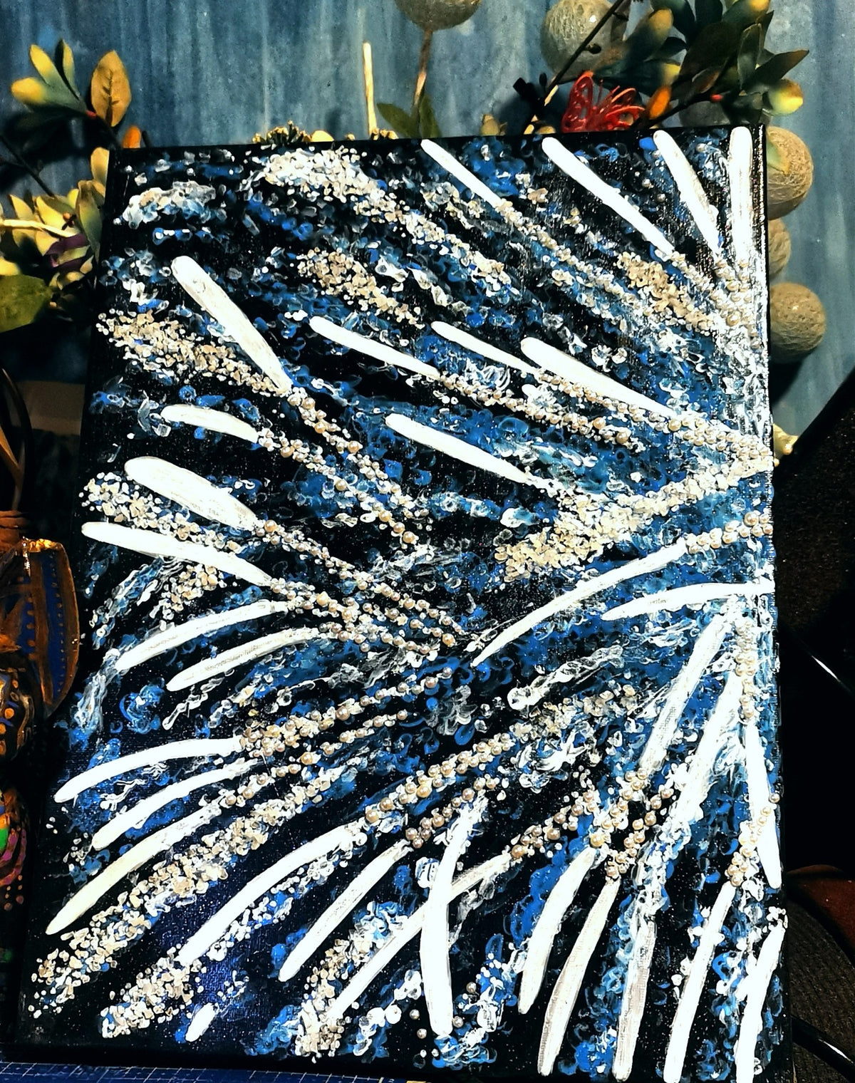 Blue Fireworks Pearl Art Painting