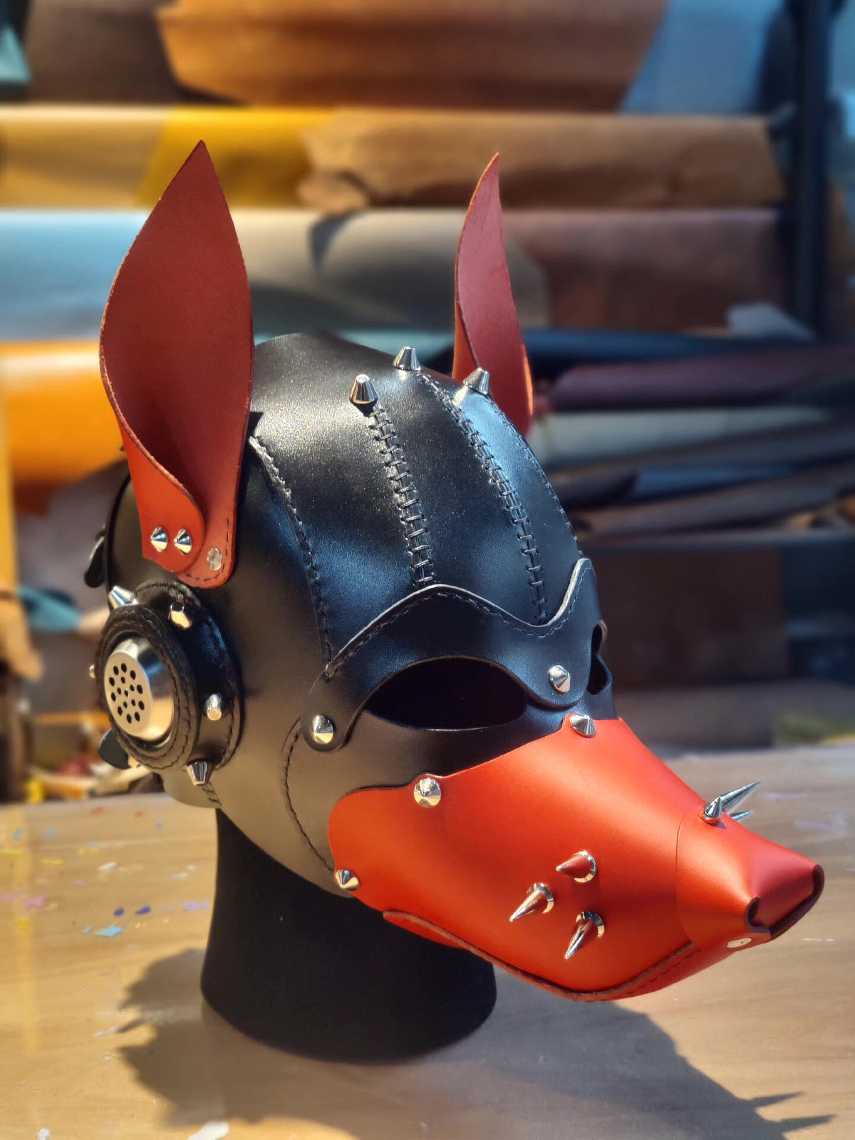 Punk Dog Head Mask Helmet Cowhide Leather