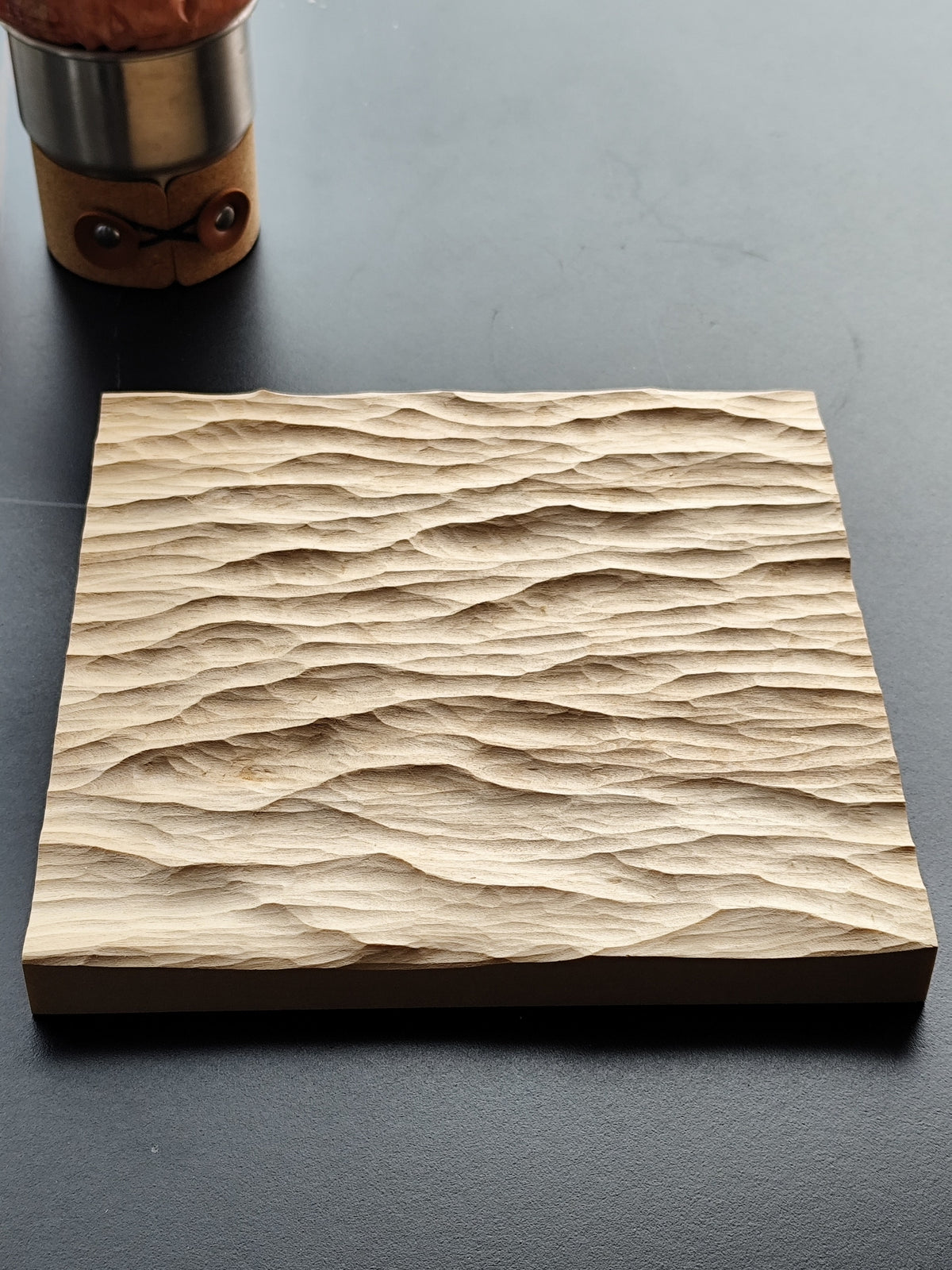 Handcrafted Linden Wood Wave Relief Sculpture