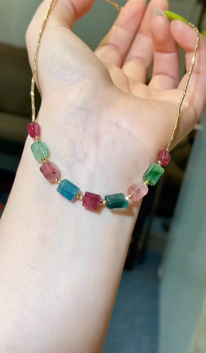 18k Gold Tourmaline Graduated Gemstone Necklace