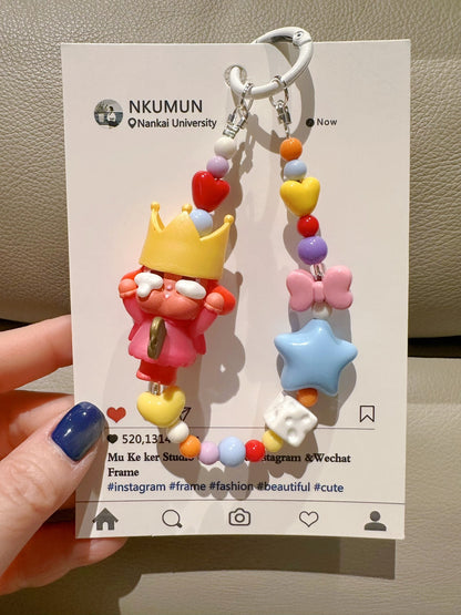 Princess Crown Figurine Phone Bag Keychain with Beads
