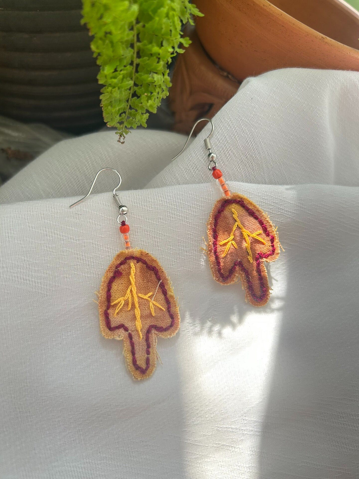Handwoven Autumn Leaf Fabric Earrings