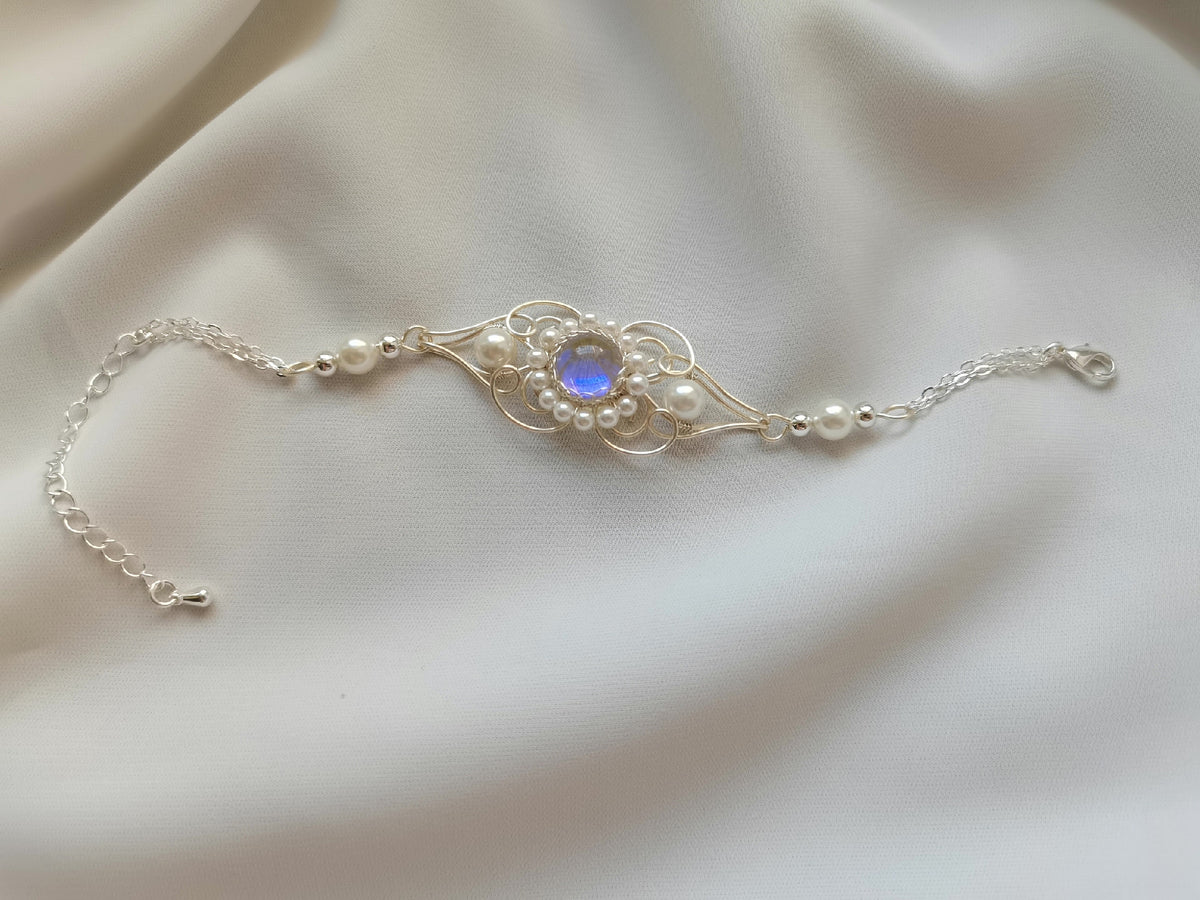 Pulseira Hanfu de Vidro Moonlight Azul