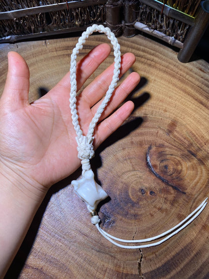 Handwoven Creamy White Rope Keychain with Amber Bead and Pendant