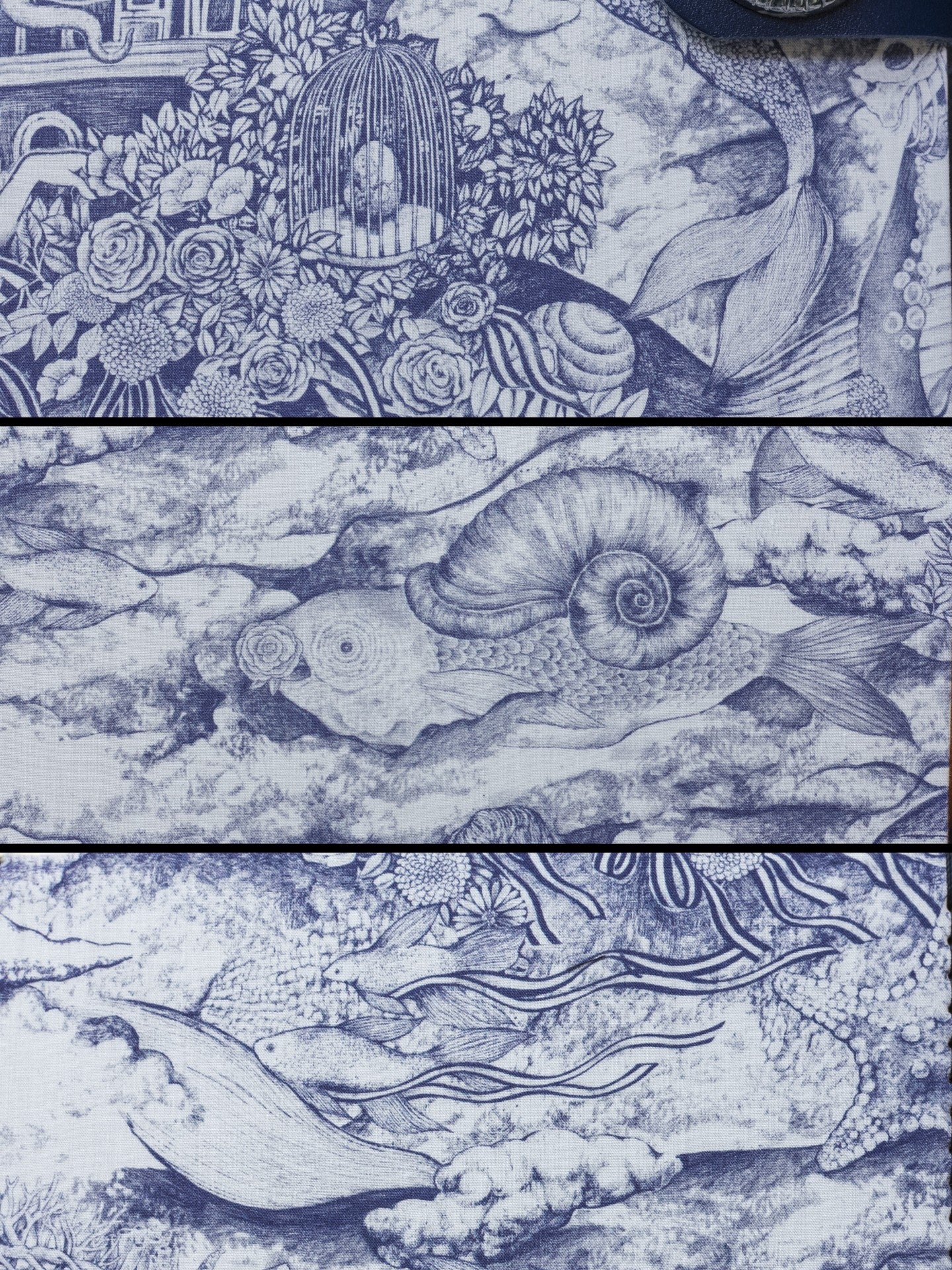 Handmade Blue and White Sea Pattern Fabric Journal, Nautilus Clasp