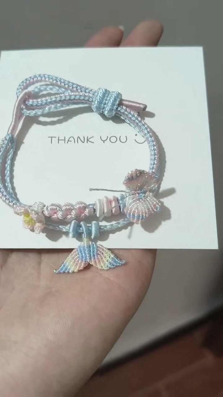 ハンドメイド 編み込みブレスレット ピンク イエロー グラデーション