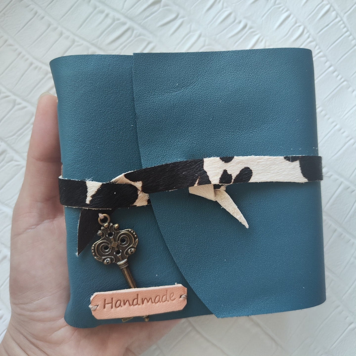 Teal Leather Journal with Metal Key Charm