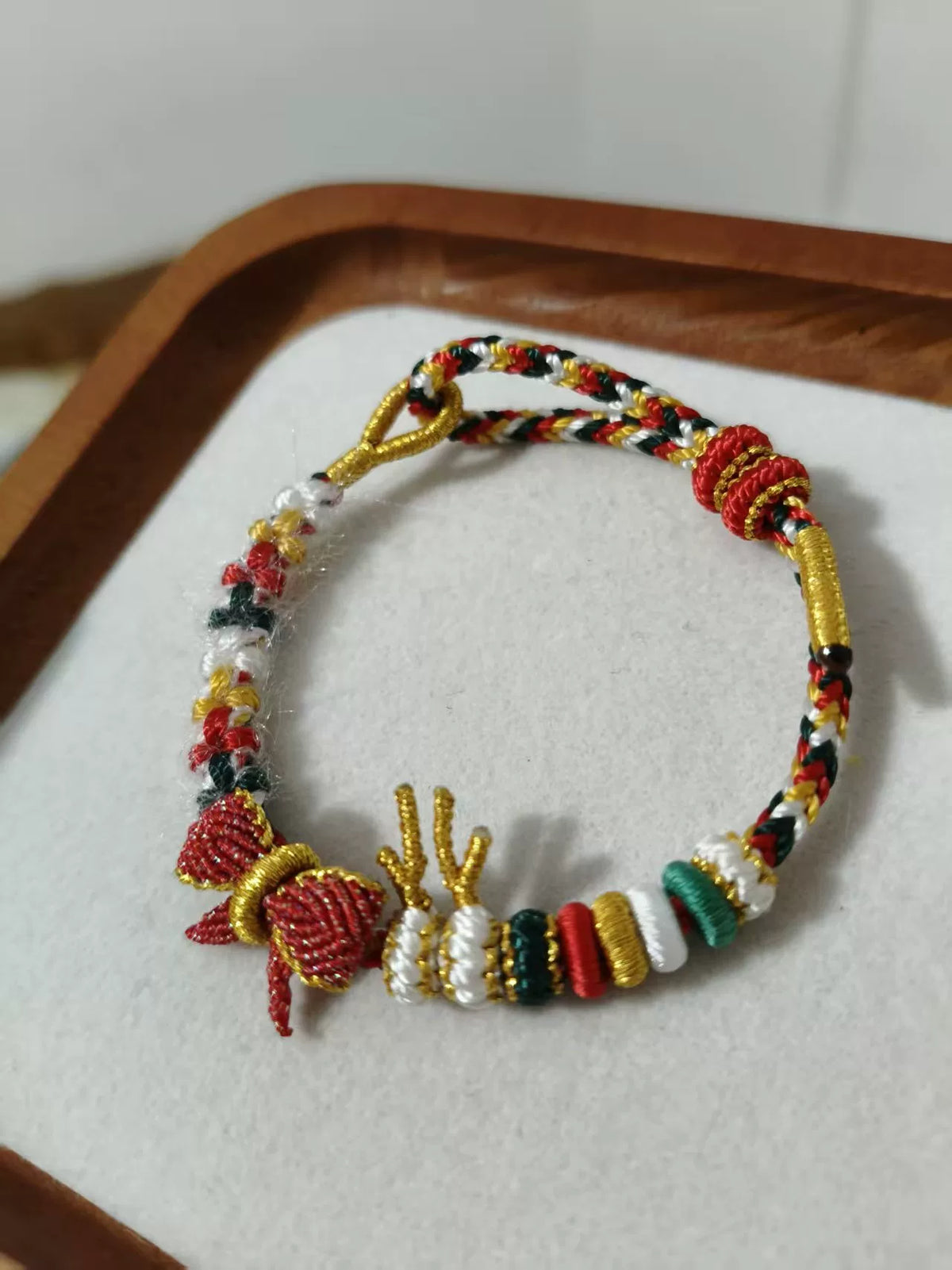 Handgevchten Kerst Koordarmband Rood Goud