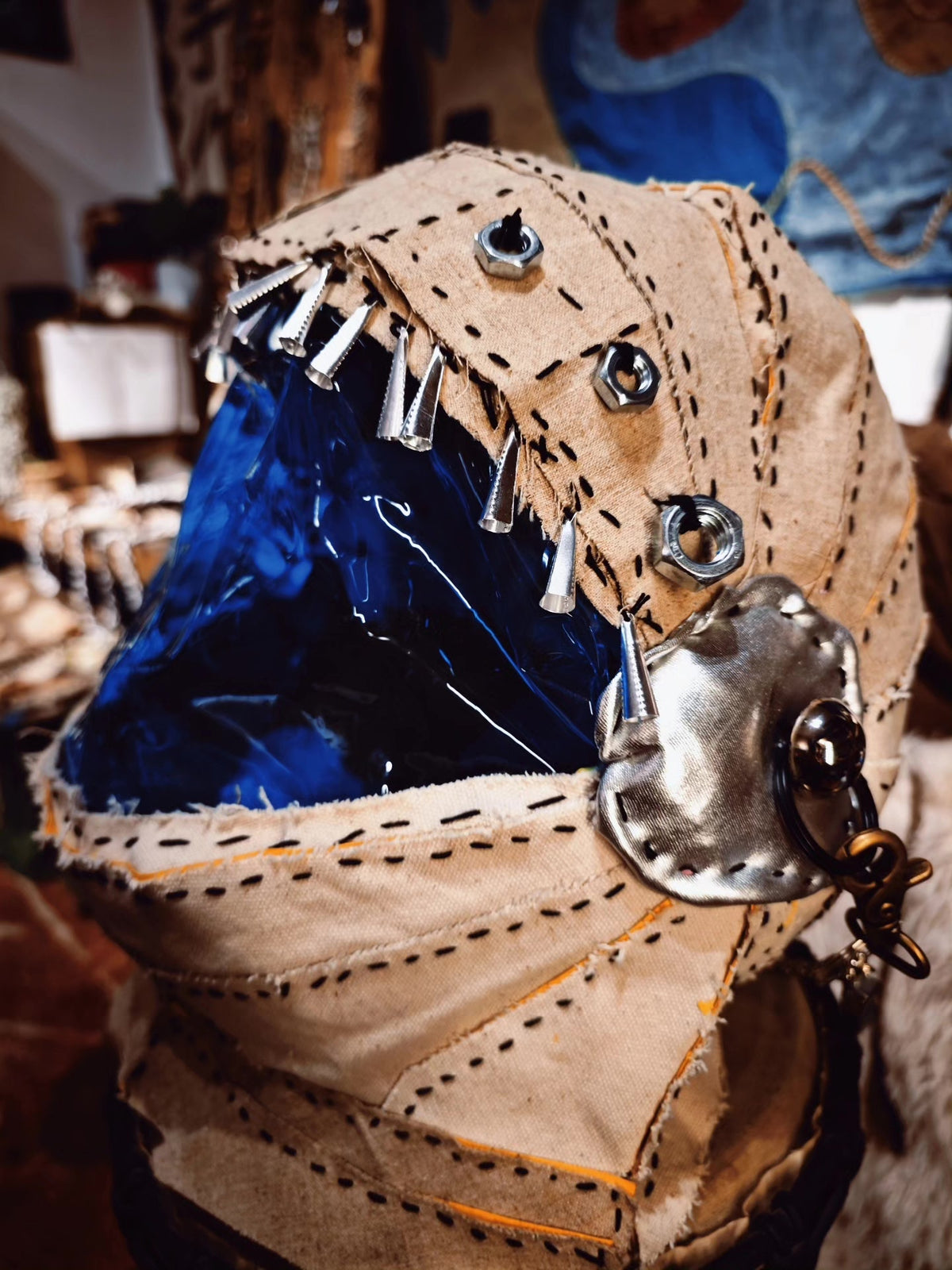 Handcrafted Alien Helmet with Blue Visor