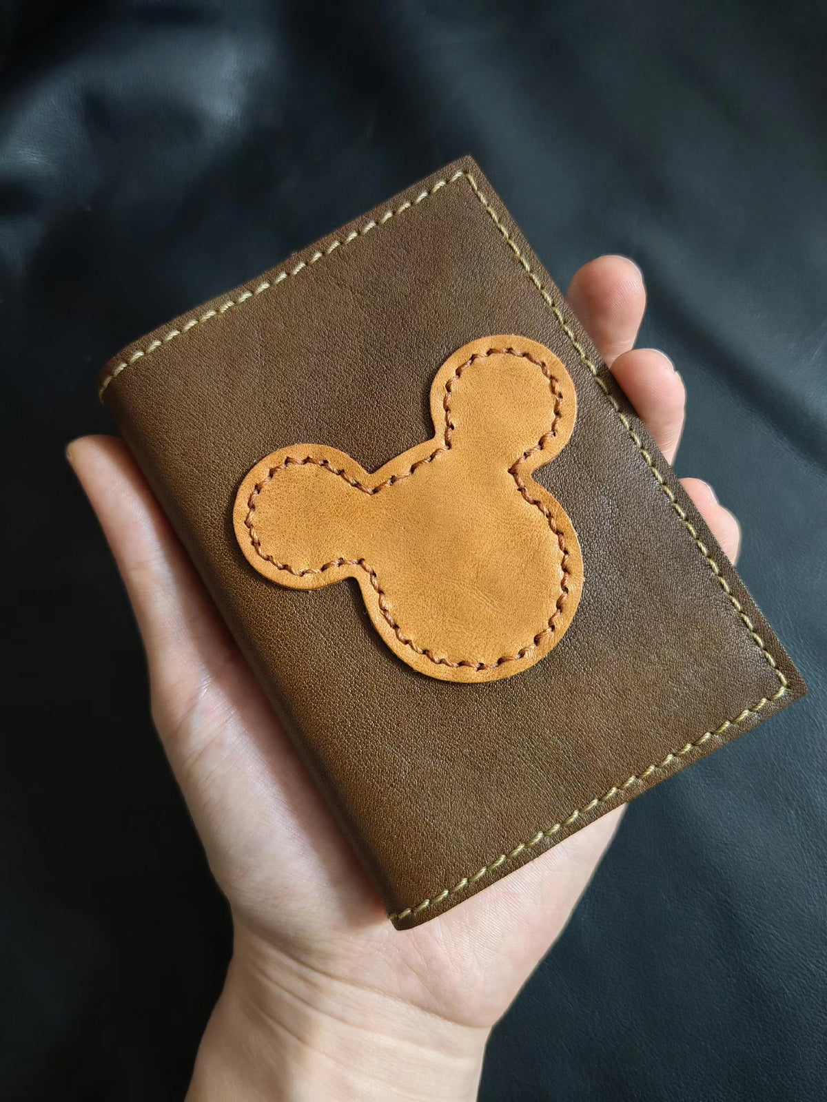 Handmade Leather Pocket Notebook with Mouse Applique