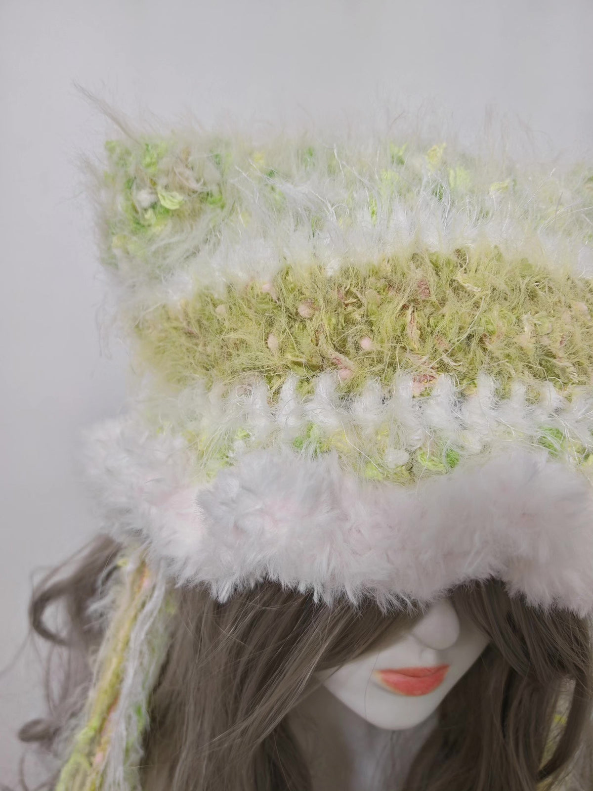 Handmade Green Cat Ear Hat with Tassels