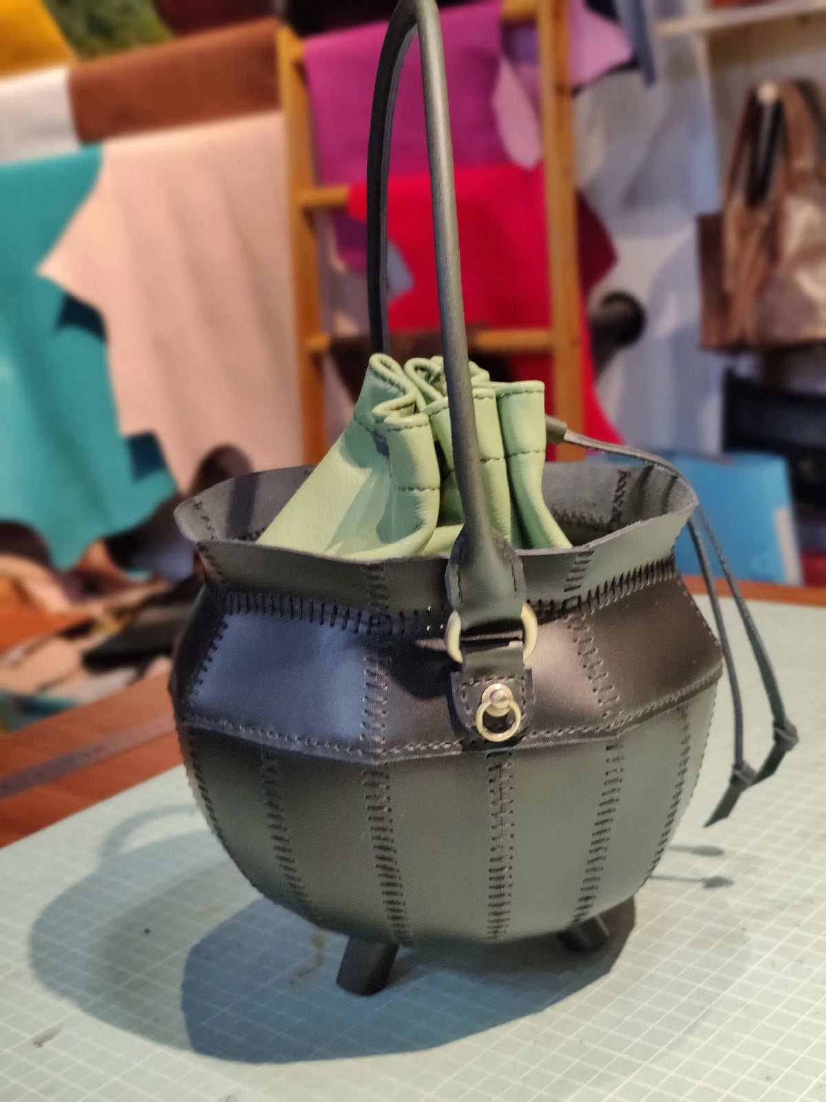 Handcrafted Leather Cauldron Bag Top-Grain