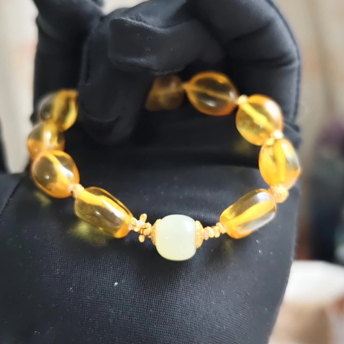 Amber and Hetian Jade Beaded Bracelet