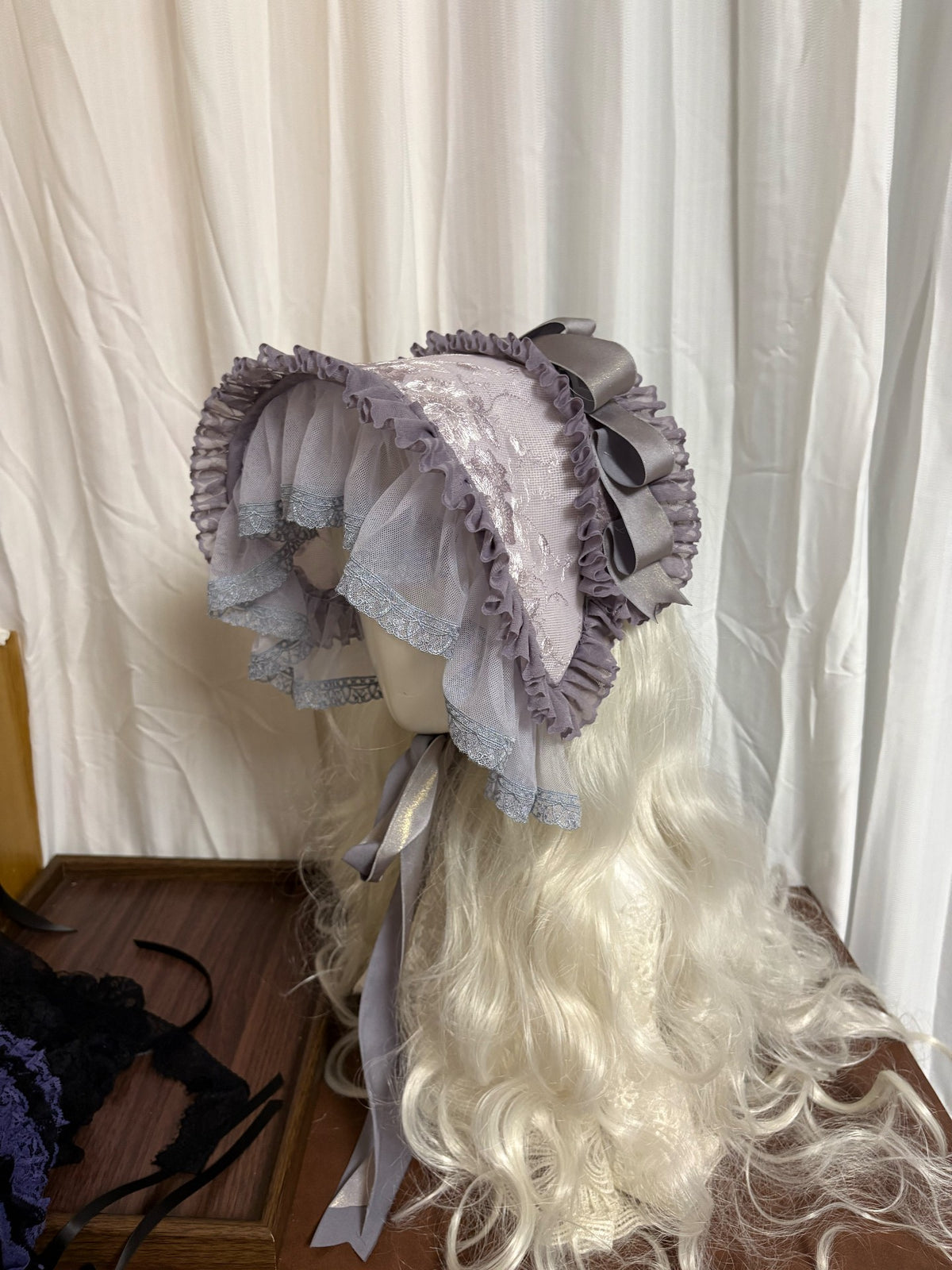 Dusty Lavender Lace Veil Bonnet