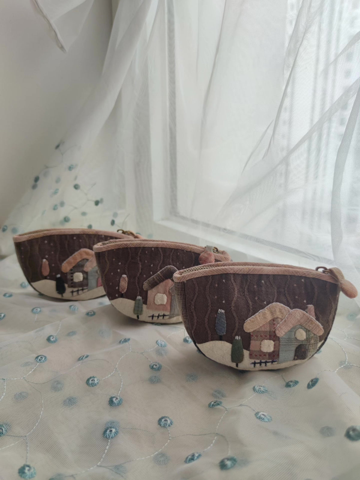 Winter Cottage Fabric Dumpling Storage Pouch