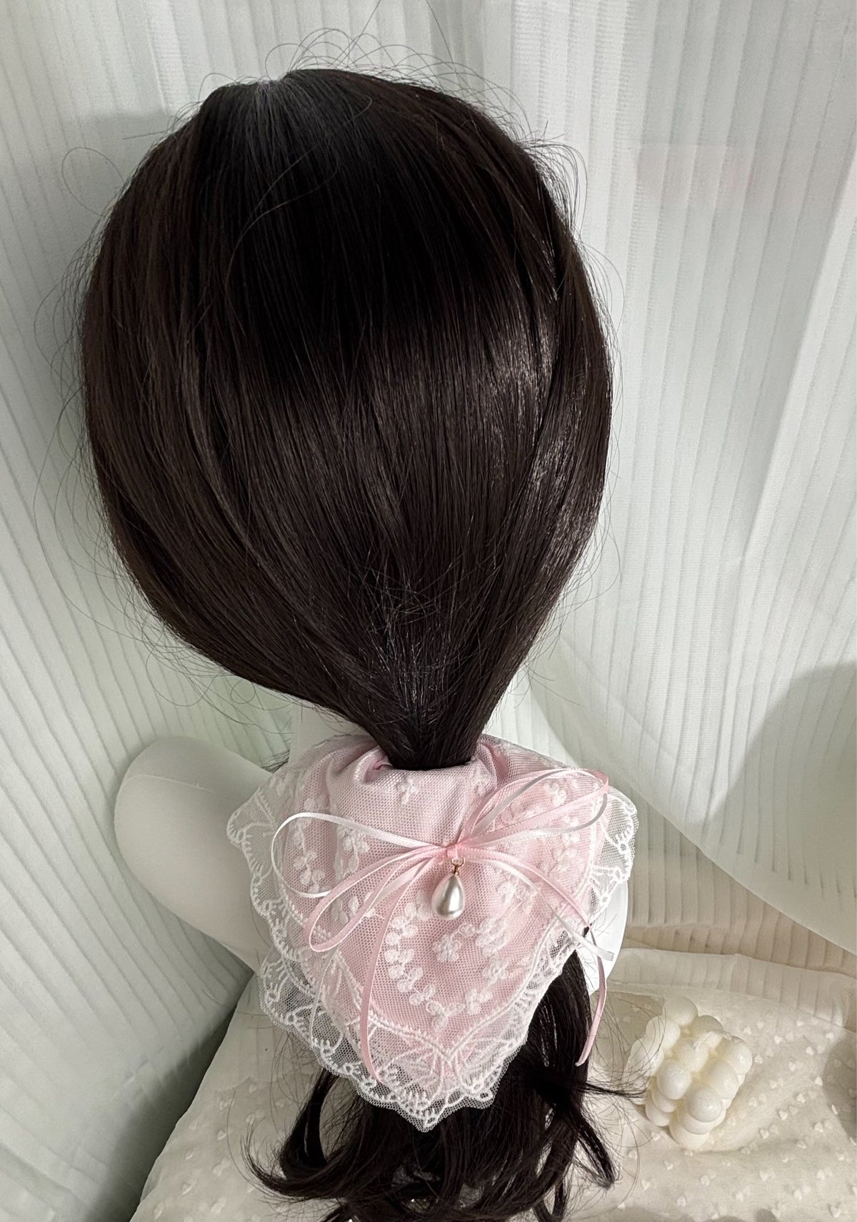 Pink Lace Scrunchie with Pearl Bow