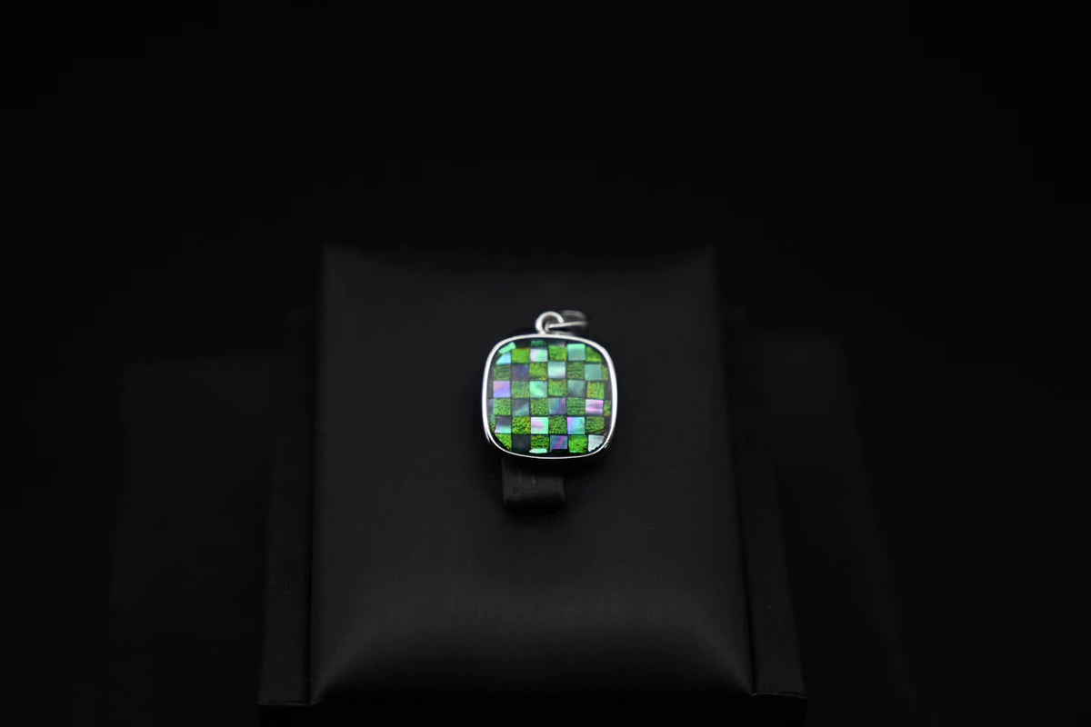 Checkerboard Jewel Beetle Silver Pendant Necklace